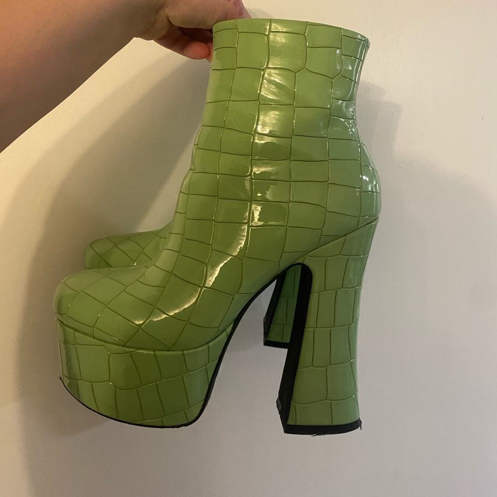 Faux Alligator Skin Platform Boot Heels